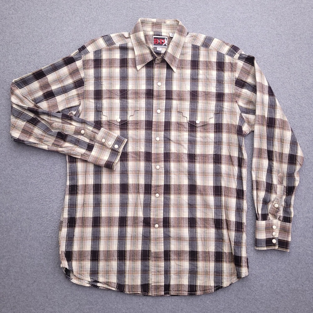Panhandle Slim Brooks Dunn Western Pearl Snap Shirt Large Brown Plaid Mens